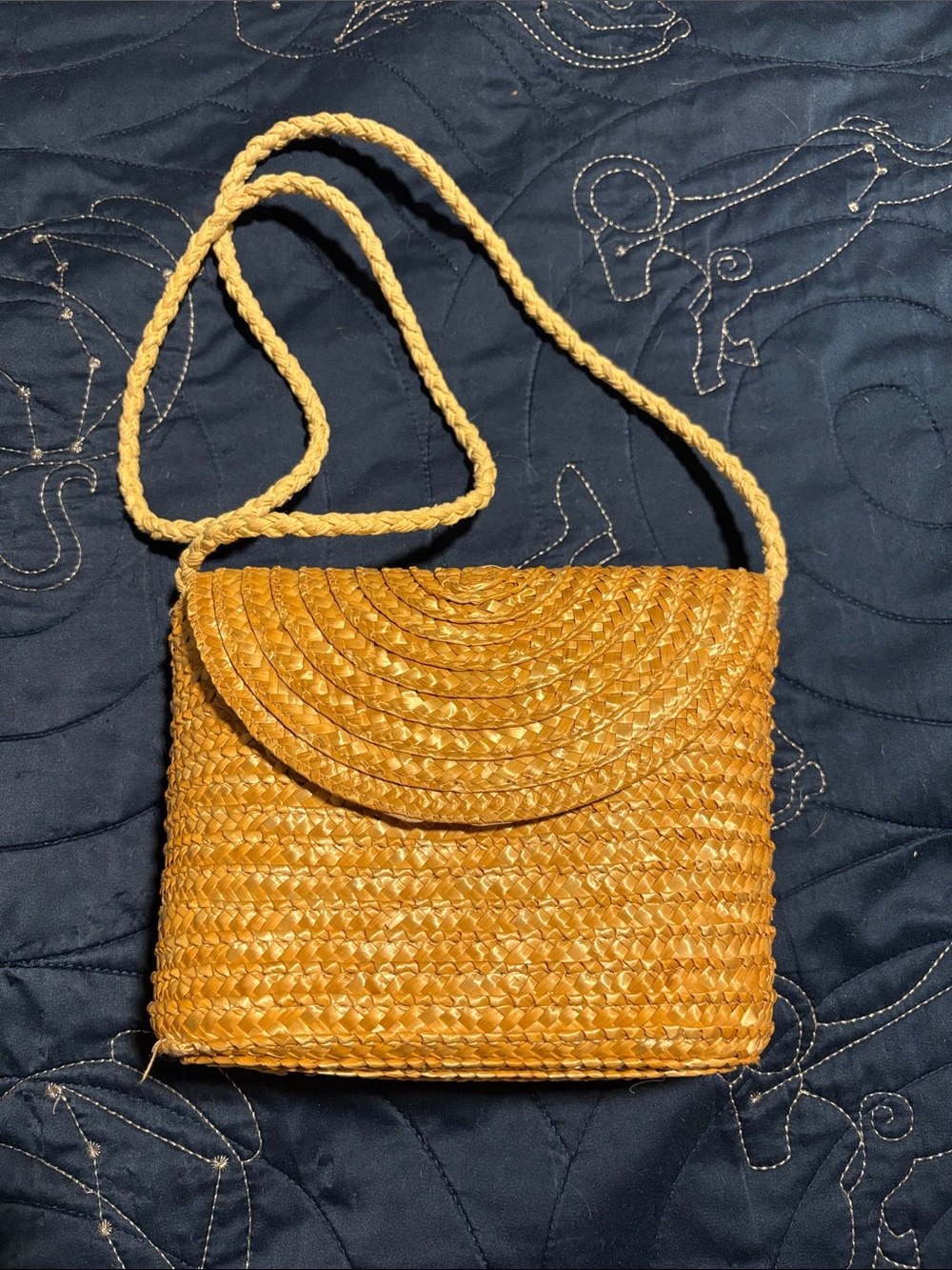Woven Straw Crossbody Bag in Mustard Yellow